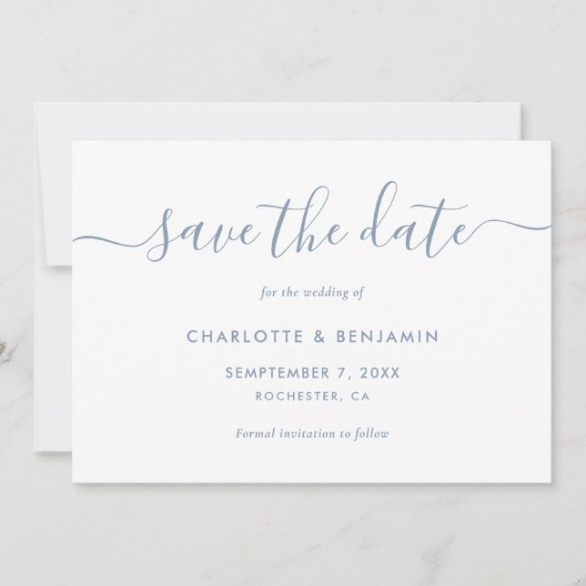 Elegant Minimalist Dusty Blue Save The Date (Front)