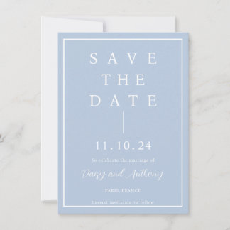 Elegant Minimalist Dusty Blue Save The Date Card