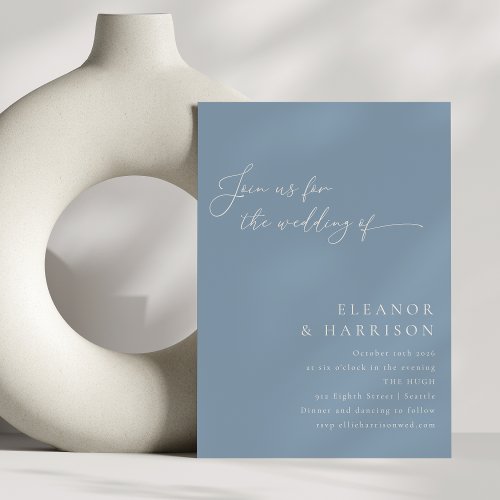 Elegant Minimalist Dusty Blue Script Wedding RSVP Invitation