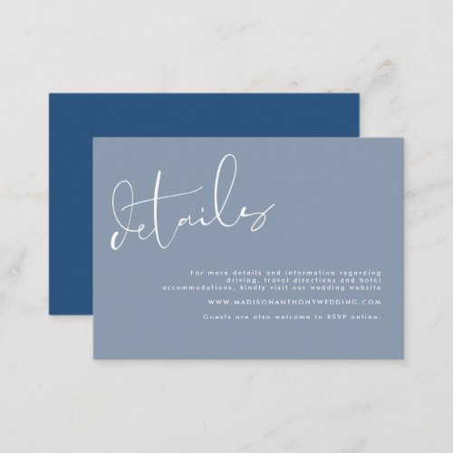 Elegant Minimalist Dusty Blue Wedding Details Enclosure Card