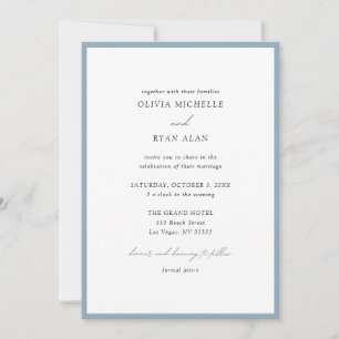 Elegant Minimalist Dusty Blue Wedding Invitation