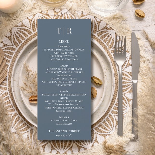 Elegant Minimalist Dusty Blue Wedding  Menu (Creator Uploaded)