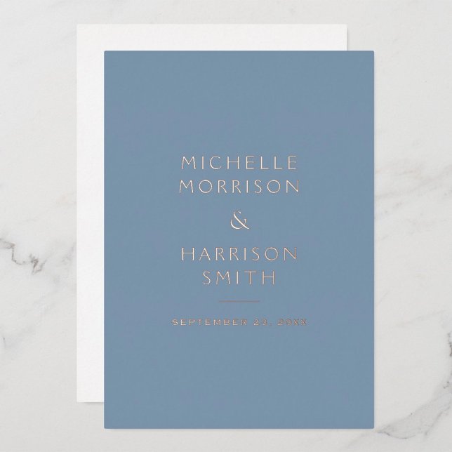 Elegant Minimalist Dusty Blue Wedding Rose Gold Foil Invitation (Creator Uploaded)
