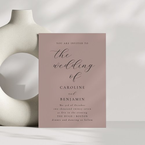 Elegant Minimalist Dusty Mauve Calligraphy Wedding Invitation