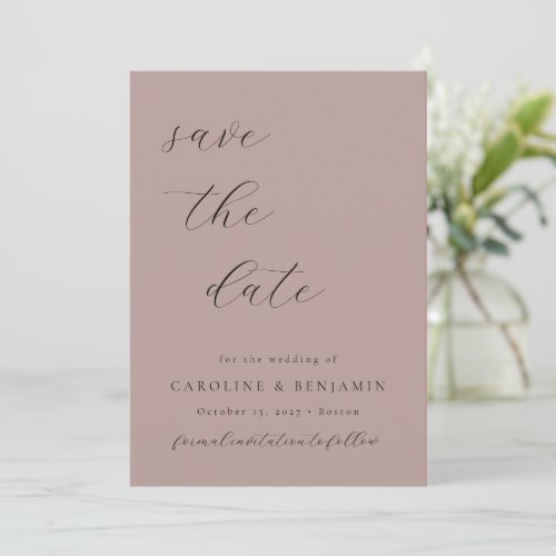 Elegant Minimalist Dusty Mauve Calligraphy Wedding Save The Date