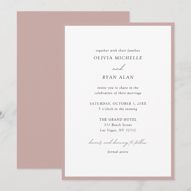 Elegant Minimalist Dusty Pink Wedding Invitation (Front/Back)