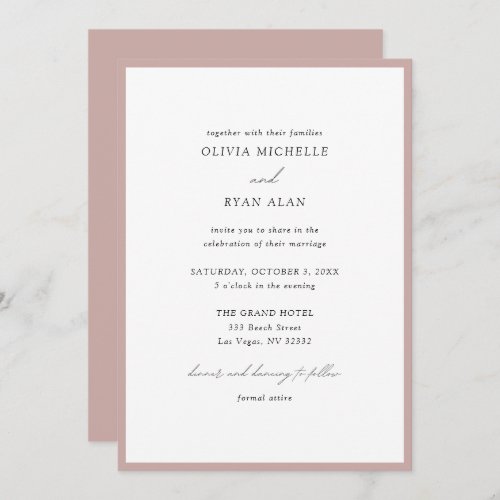 Elegant Minimalist Dusty Pink Wedding Invitation