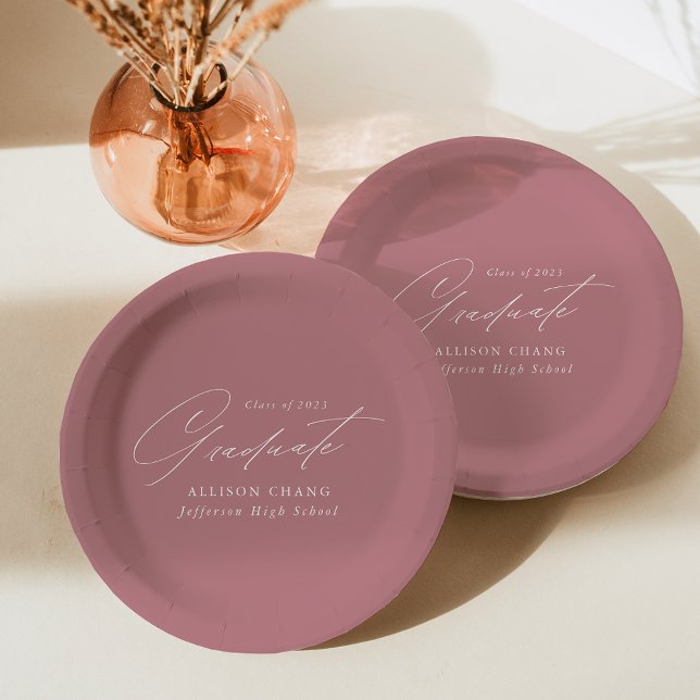 Elegant Minimalist Dusty Rose Graduation Paper Plates (Creator Uploaded)