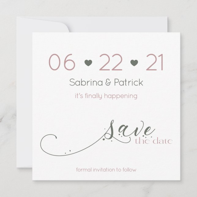 Elegant Minimalist Dusty Rose Sage  Save the Date Invitation (Front)