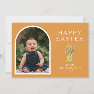 Elegant Minimalist Easter Egg Branch Photo Holiday Card