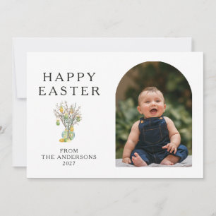 Elegant Minimalist Easter Egg Branch Photo Holiday Card