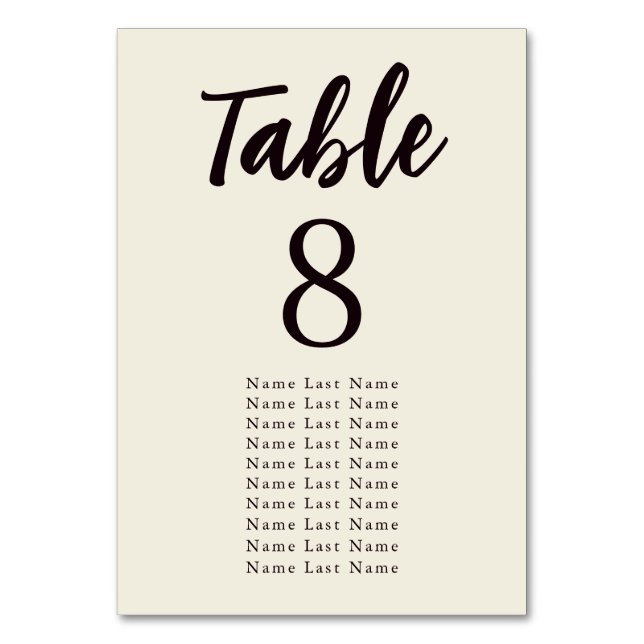 Elegant Minimalist Ecru Wedding Seating Assignment Table Number (Front)