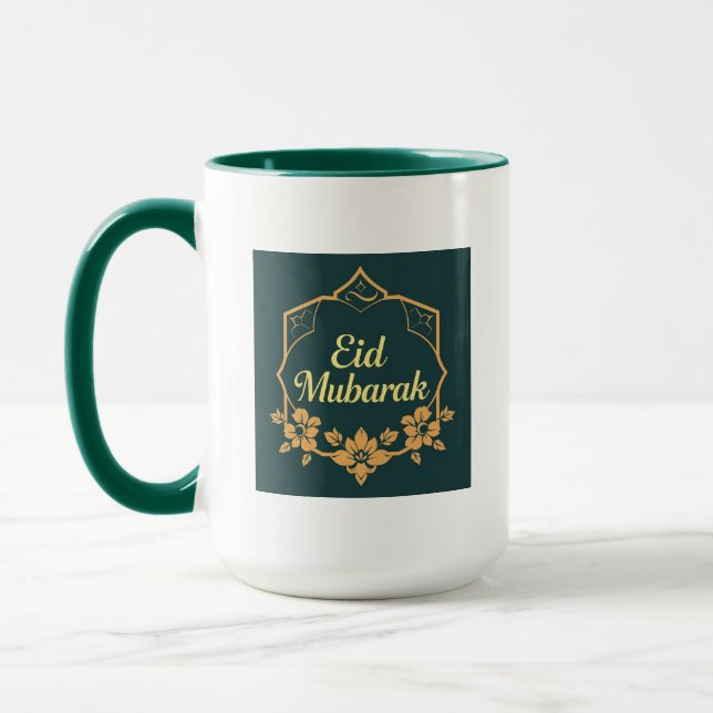 Elegant Minimalist Eid Mubarak Mug – Emerald Green (Left)
