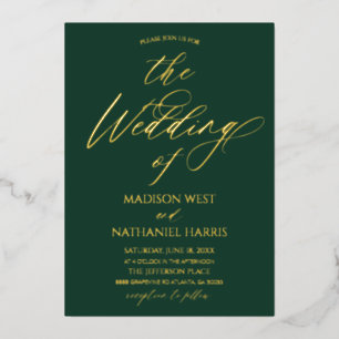 Elegant Minimalist Emerald Green Gold Wedding Foil Invitation
