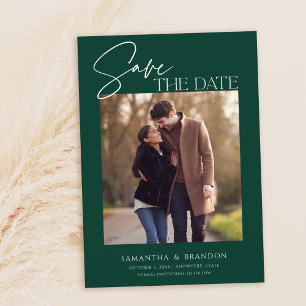 Elegant Minimalist Emerald Green Photo Save The Date