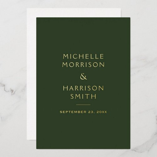 Elegant Minimalist Emerald Green Wedding Gold Foil Invitation