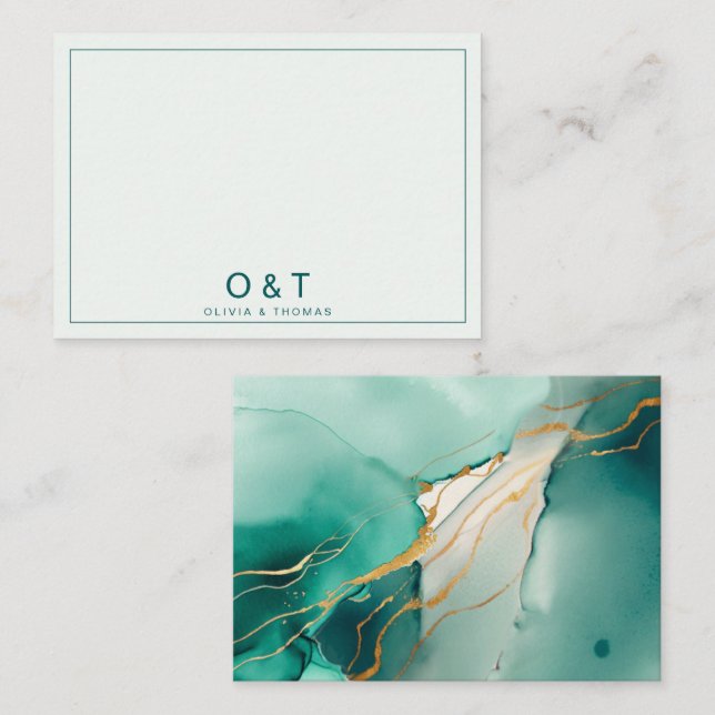 Elegant Minimalist Emerald Wedding Couple Monogram Note Card (Front/Back)