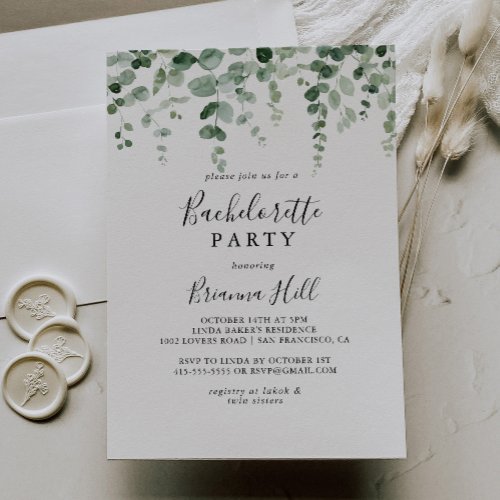 Elegant Minimalist Eucalyptus Bachelorette Party Invitation