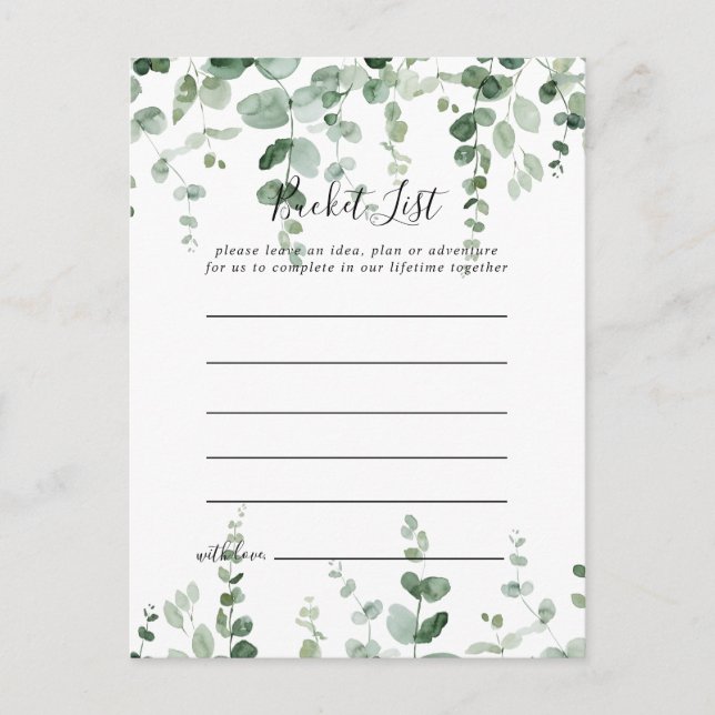 Elegant Minimalist Eucalyptus Bucket List Cards (Front)