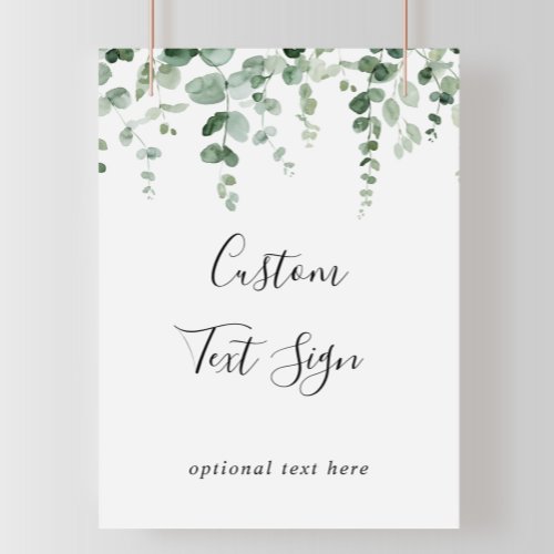 Elegant Minimalist Eucalyptus Custom Text Sign