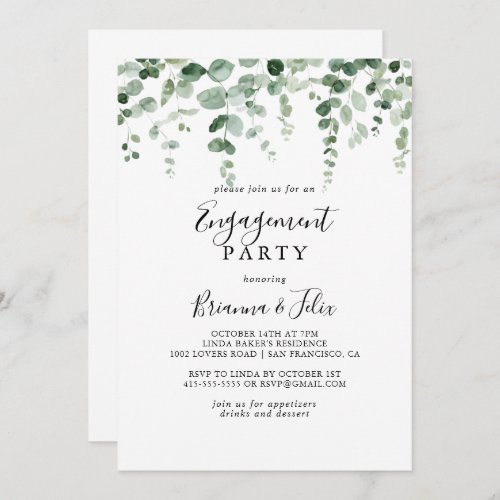 Elegant Minimalist Eucalyptus Engagement Party  Invitation