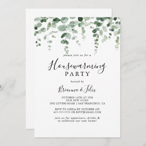 Elegant Minimalist Eucalyptus Housewarming Party  Invitation