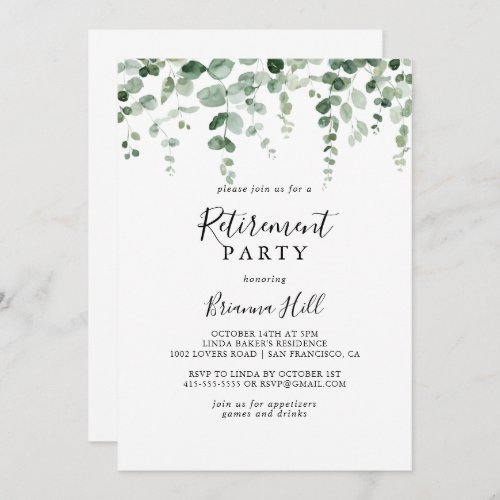Elegant Minimalist Eucalyptus Retirement Party  Invitation