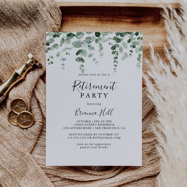 Elegant Minimalist Eucalyptus Retirement Party  Invitation (Creator Uploaded)
