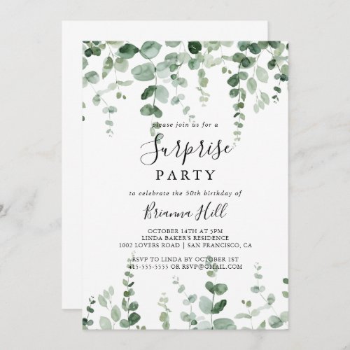 Elegant Minimalist Eucalyptus Surprise Party  Invitation