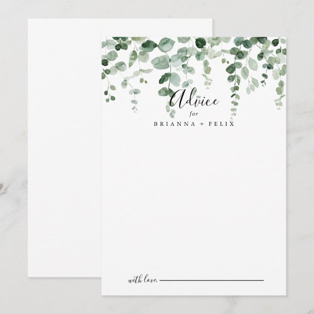 Elegant Minimalist Eucalyptus Wedding Advice Card (Front/Back)