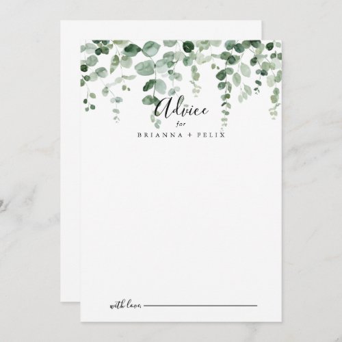 Elegant Minimalist Eucalyptus Wedding Advice Card