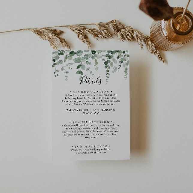 Elegant Minimalist Eucalyptus Wedding Details  Enclosure Card (Creator Uploaded)