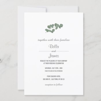 Elegant Minimalist Eucalyptus Wedding Invitations by FancyMeWedding at Zazzle