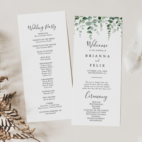 Elegant Minimalist Eucalyptus Wedding Program