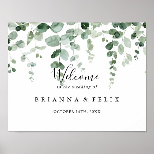 Elegant Minimalist Eucalyptus Wedding Welcome Sign