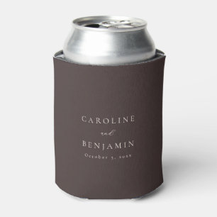 Elegant Minimalist Fall Brown Calligraphy Wedding Can Cooler
