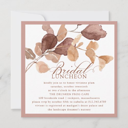 Elegant Minimalist Fall Leaves Bridal Luncheon Invitation