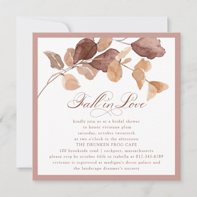 Elegant Minimalist Fall Leaves Bridal Shower Invitation (Front)