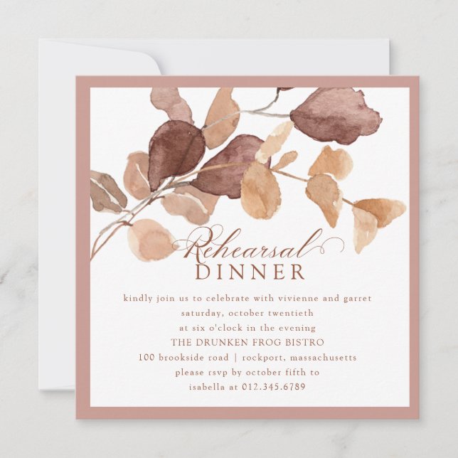 Elegant Minimalist Fall Leaves Rehearsal Dinner Invitation (Front)