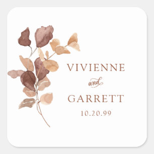 Elegant Minimalist Fall Leaves Wedding Square Sticker