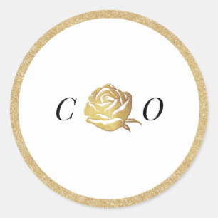 Elegant minimalist faux gold rose monogram classic round sticker