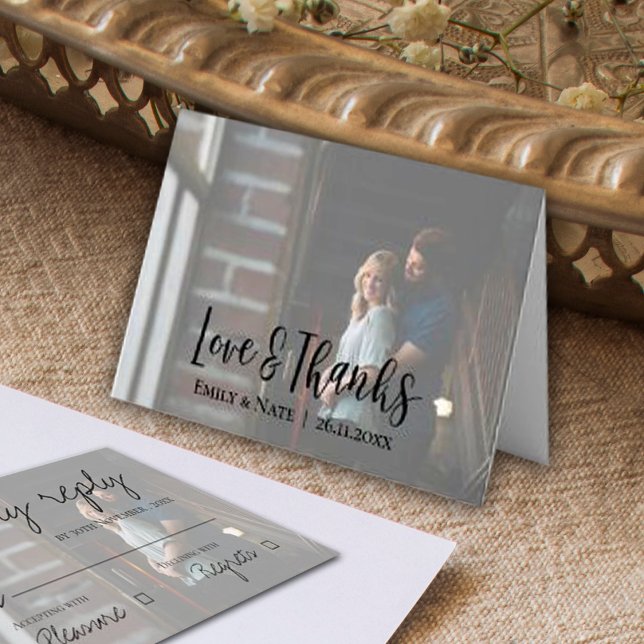 Elegant Minimalist Faux Vellum Photo Wedding Thank You Card (Creator Uploaded)
