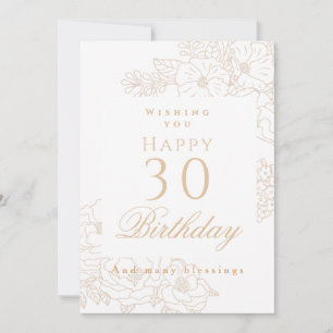 Elegant Minimalist  Floral 30th White Birthday Card