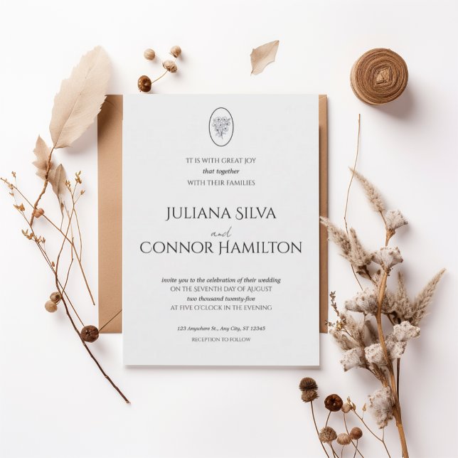 Elegant Minimalist Floral Crest Wedding Invitation (Creator Uploaded)