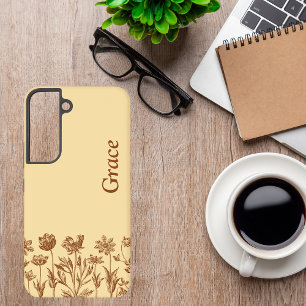 Elegant Minimalist Floral Design with Monogram Samsung Galaxy S22 Case