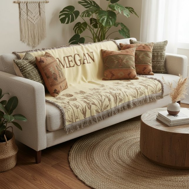 Elegant Minimalist Floral Design with Monogram Throw Blanket (Creator Uploaded)