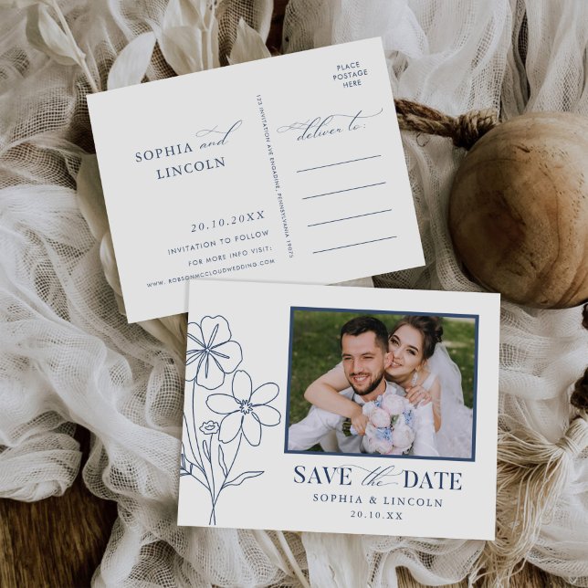 Elegant Minimalist Floral Drawing Wedding  Invitation Postcard (Creator Uploaded)