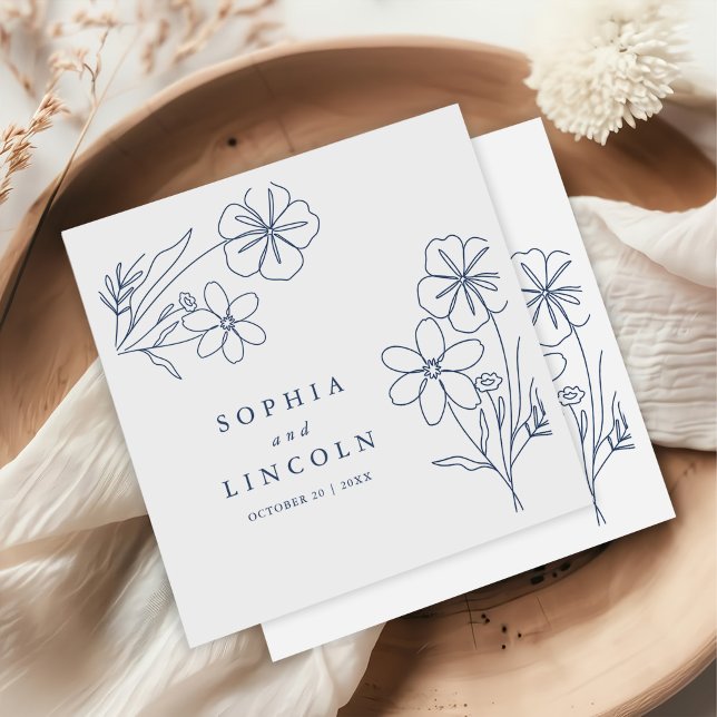Elegant Minimalist Floral Drawing Wedding  Napkins (Creator Uploaded)