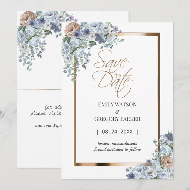 Elegant Minimalist Floral Gold Save the Date (Front/Back)