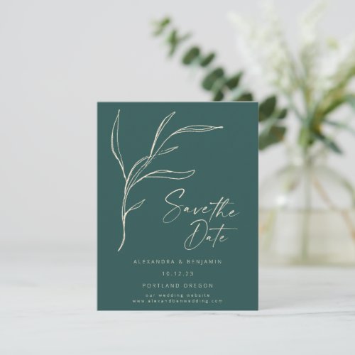 Elegant Minimalist Floral Green Personalized  Save The Date